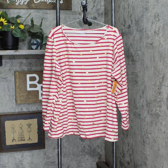 NWT Laura Scott Knit Skinny Polka Dot Blouse Shirt Top 2395-4 3X Red / Cream - Picture 1 of 5